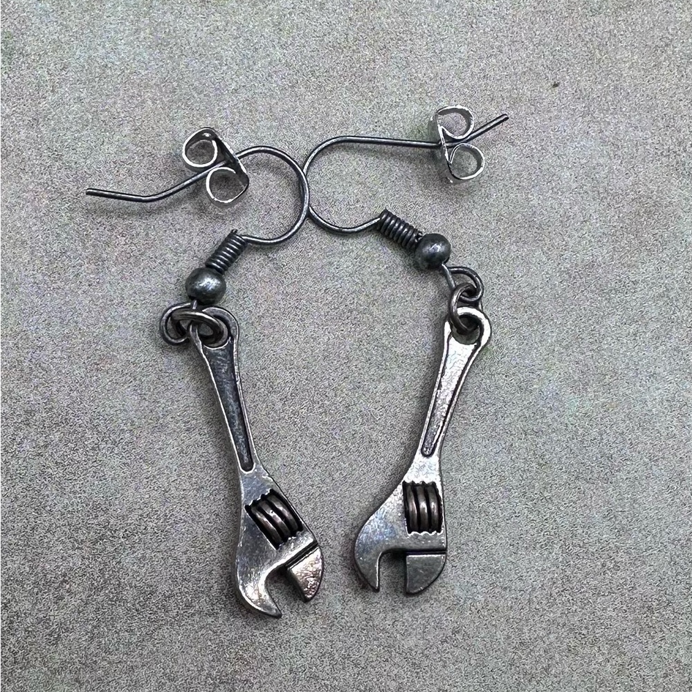 Adjustable Wrench Dangle Earrings - Silver Tone Men’s Accessory